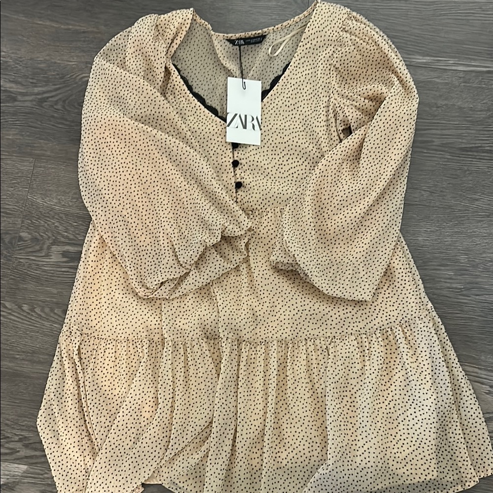 Zara Beige Polka Dot Dress